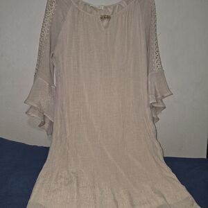 Cream Ruffled Sleeve Tunic Dress